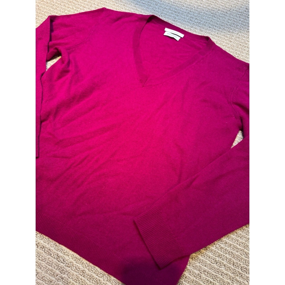 Nordstrom 100% Cashmere V-Neck Sweater Magenta Pink Long Sleeve Womens‎ XL - Picture 4 of 7